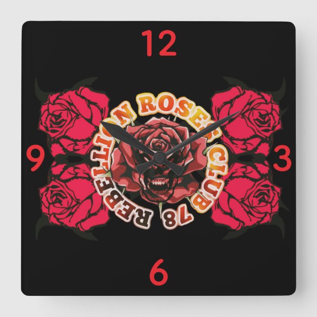 Wall Clock RebellionRosesClub78  Fyrkantig Klocka (Framsida)