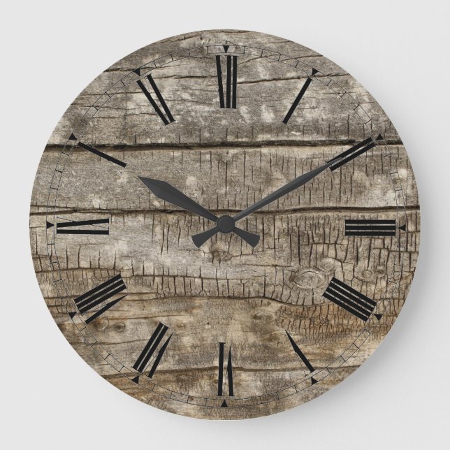 Wall Clock - Rustic Wood Roman Ansikte Numerals Stor Klocka (Framsida)
