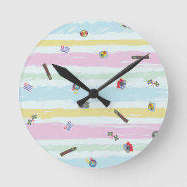 Wall Clock – Sports & Stripes Pastel Racing Design Rund Klocka