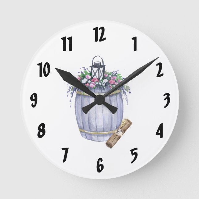 Wall Clock Summer Landsbyggsbröllop Rustic Waterco Rund Klocka (Framsida)