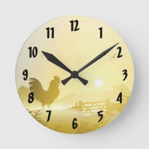 Wall Clock Sunny Morgon Farm Land Rustic Sunri Rund Klocka
