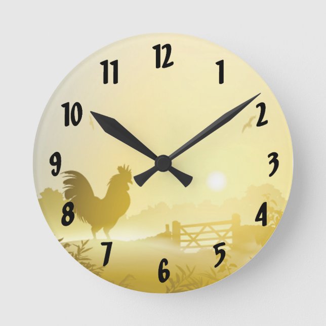 Wall Clock Sunny Morgon Farm Land Rustic Sunri Rund Klocka (Framsida)