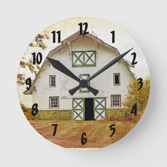 Wall Clock Sunset Barn Land Rustic Fält Hay St Rund Klocka (Framsida)