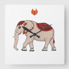 Wall Clock Thai elefant. Fyrkantig Klocka