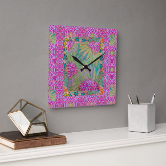 Wall Clock - Vibrant Pink Flowers Fyrkantig Klocka