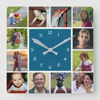 Wall Clock with 12 personal photos Fyrkantig Klocka
