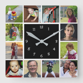Wall Clock with 12 personal photos Fyrkantig Klocka