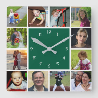Wall Clock with 12 personal photos Fyrkantig Klocka