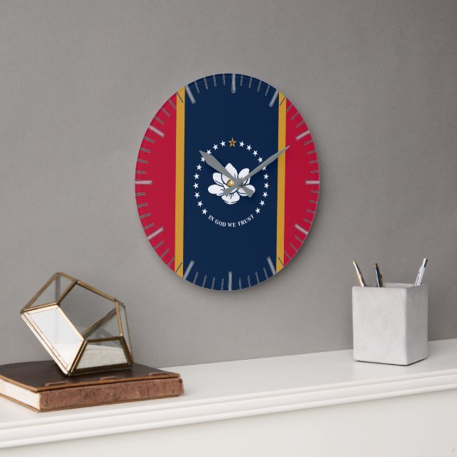 Wall Clock with flag of Mississippi State, USA Stor Klocka (Kontor)