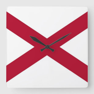 Wall Clock with Flagga of Alabama, USA Fyrkantig Klocka