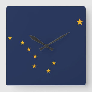 Wall Clock with Flagga of Alaska, USA Fyrkantig Klocka