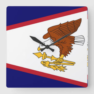 Wall Clock with Flagga of American Samoa, USA Fyrkantig Klocka