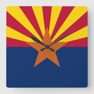 Wall Clock with Flagga of Arizona State, USA Fyrkantig Klocka