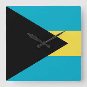 Wall Clock with Flagga of Bahamas Fyrkantig Klocka