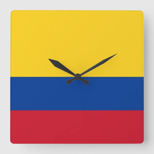 Wall Clock with Flagga of Colombia Fyrkantig Klocka (Framsida)