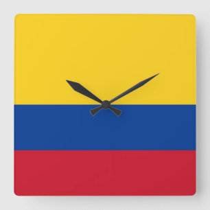 Wall Clock with Flagga of Colombia Fyrkantig Klocka