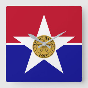 Wall Clock with Flagga of Dallas City, USA Fyrkantig Klocka