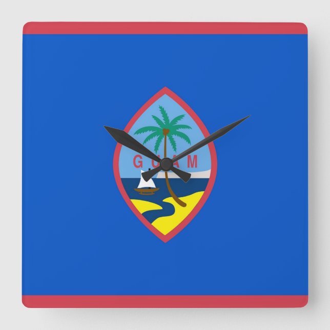 Wall Clock with Flagga of Guam, USA Fyrkantig Klocka (Framsida)