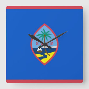 Wall Clock with Flagga of Guam, USA Fyrkantig Klocka
