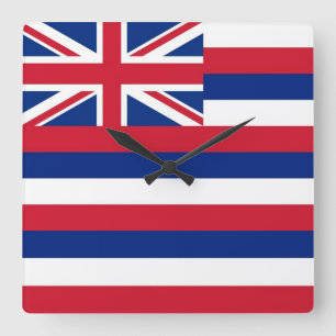 Wall Clock with Flagga of Hawaii, USA Fyrkantig Klocka