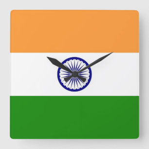 Wall Clock with Flagga of India Fyrkantig Klocka