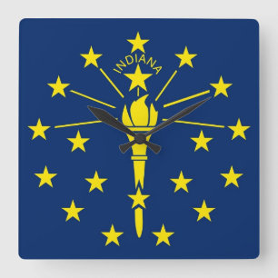 Wall Clock with Flagga of Indiana, USA Fyrkantig Klocka