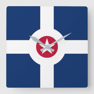 Wall Clock with Flagga of Indianapolis City, USA Fyrkantig Klocka