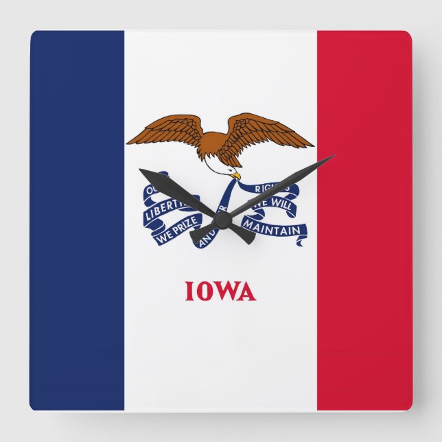 Wall Clock with Flagga of Iowa, USA Fyrkantig Klocka (Framsida)