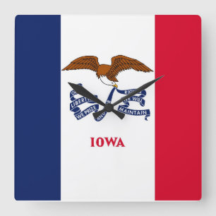 Wall Clock with Flagga of Iowa, USA Fyrkantig Klocka