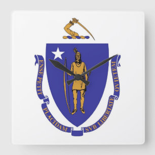 Wall Clock with Flagga of Massachusetts, USA Fyrkantig Klocka