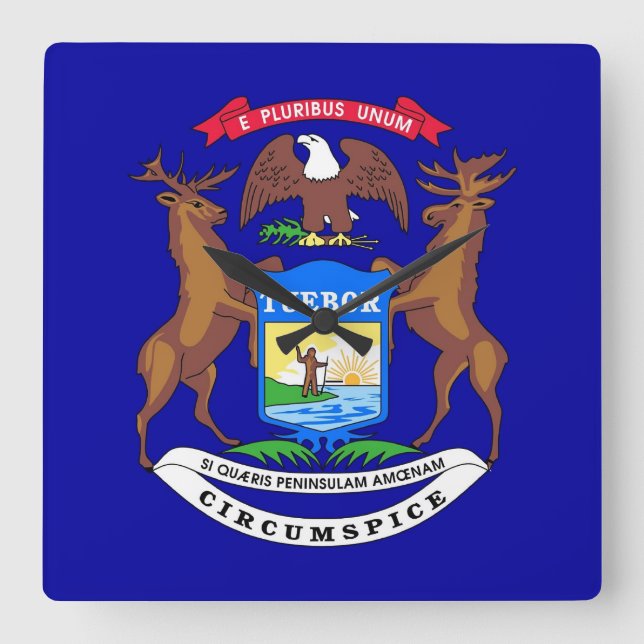 Wall Clock with Flagga of Michigan, USA Fyrkantig Klocka (Framsida)