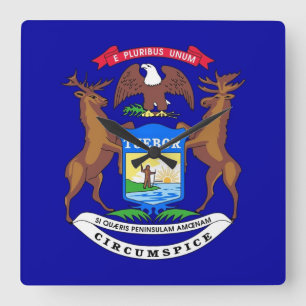 Wall Clock with Flagga of Michigan, USA Fyrkantig Klocka