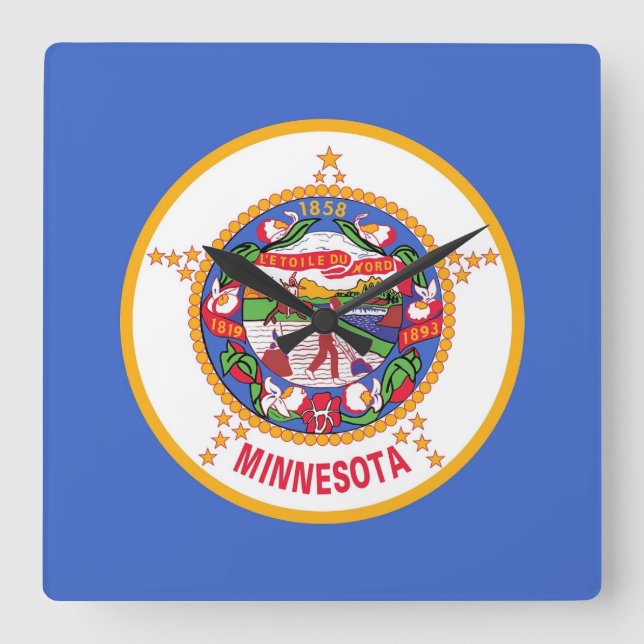 Wall Clock with Flagga of Minnesota, USA Fyrkantig Klocka (Framsida)