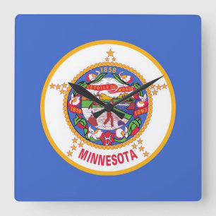 Wall Clock with Flagga of Minnesota, USA Fyrkantig Klocka