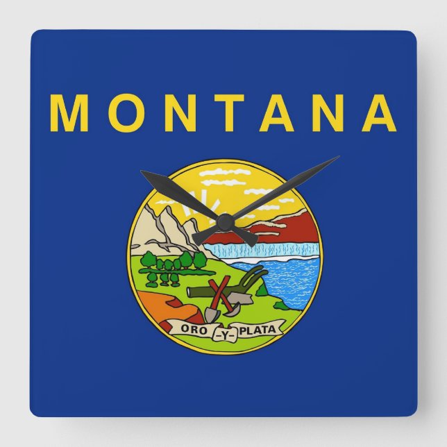 Wall Clock with Flagga of Montana, USA Fyrkantig Klocka (Framsida)