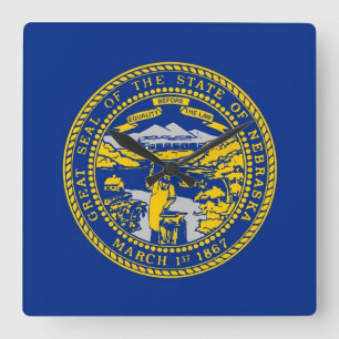 Wall Clock with Flagga of Nebraska, USA Fyrkantig Klocka