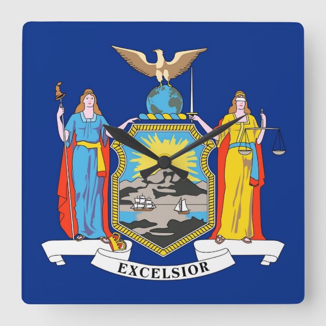 Wall Clock with Flagga of New York, USA Fyrkantig Klocka (Framsida)