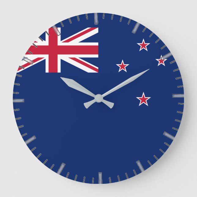Wall Clock with Flagga of New Zealand Stor Klocka (Framsida)