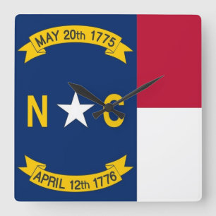 Wall Clock with Flagga of North Carolina, USA Fyrkantig Klocka