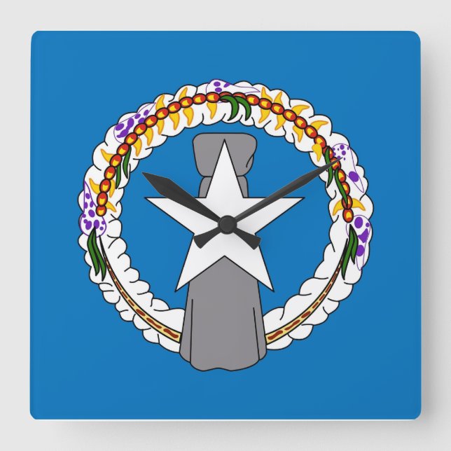 Wall Clock with Flagga of Northern Mariana Islands Fyrkantig Klocka (Framsida)