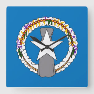 Wall Clock with Flagga of Northern Mariana Islands Fyrkantig Klocka