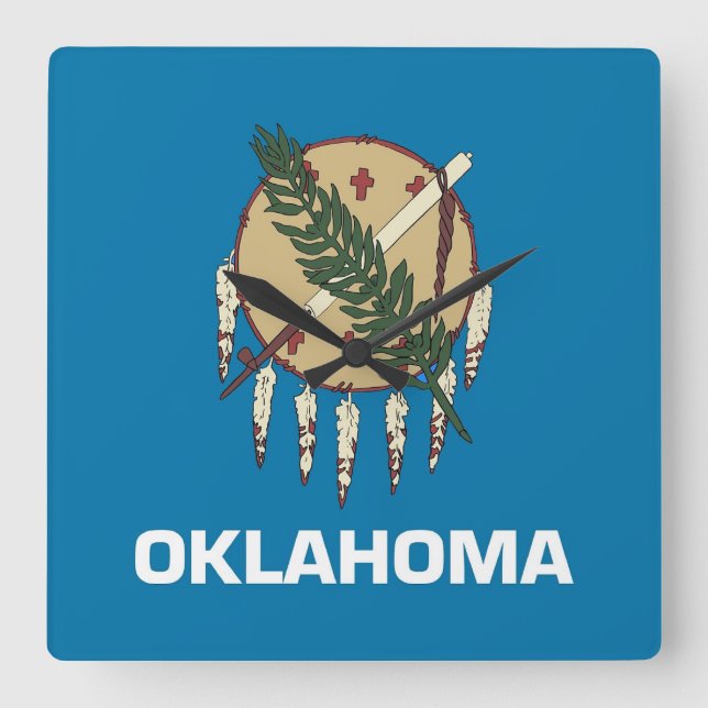 Wall Clock with Flagga of Oklahoma, USA Fyrkantig Klocka (Framsida)