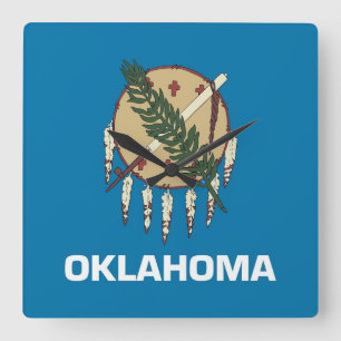 Wall Clock with Flagga of Oklahoma, USA Fyrkantig Klocka
