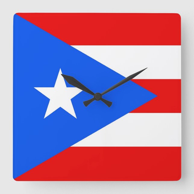 Wall Clock with Flagga of Puerto Rico, USA Fyrkantig Klocka (Framsida)