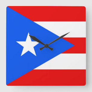 Wall Clock with Flagga of Puerto Rico, USA Fyrkantig Klocka