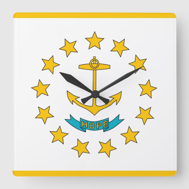 Wall Clock with Flagga of Rhode island, USA Fyrkantig Klocka (Framsida)
