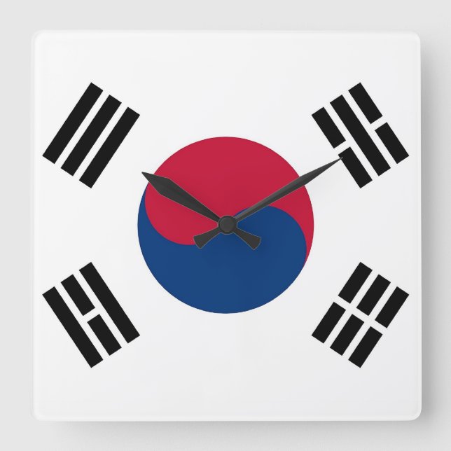 Wall Clock with Flagga of South Korea Fyrkantig Klocka (Framsida)