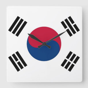 Wall Clock with Flagga of South Korea Fyrkantig Klocka