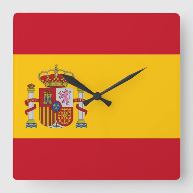 Wall Clock with Flagga of Spain Fyrkantig Klocka (Framsida)