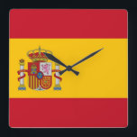 Wall Clock with Flagga of Spain Fyrkantig Klocka<br><div class="desc">Fantastisk patriotisk väggklocka med Flagga av Spanien. Den här produkten har sitt anpassade.</div>